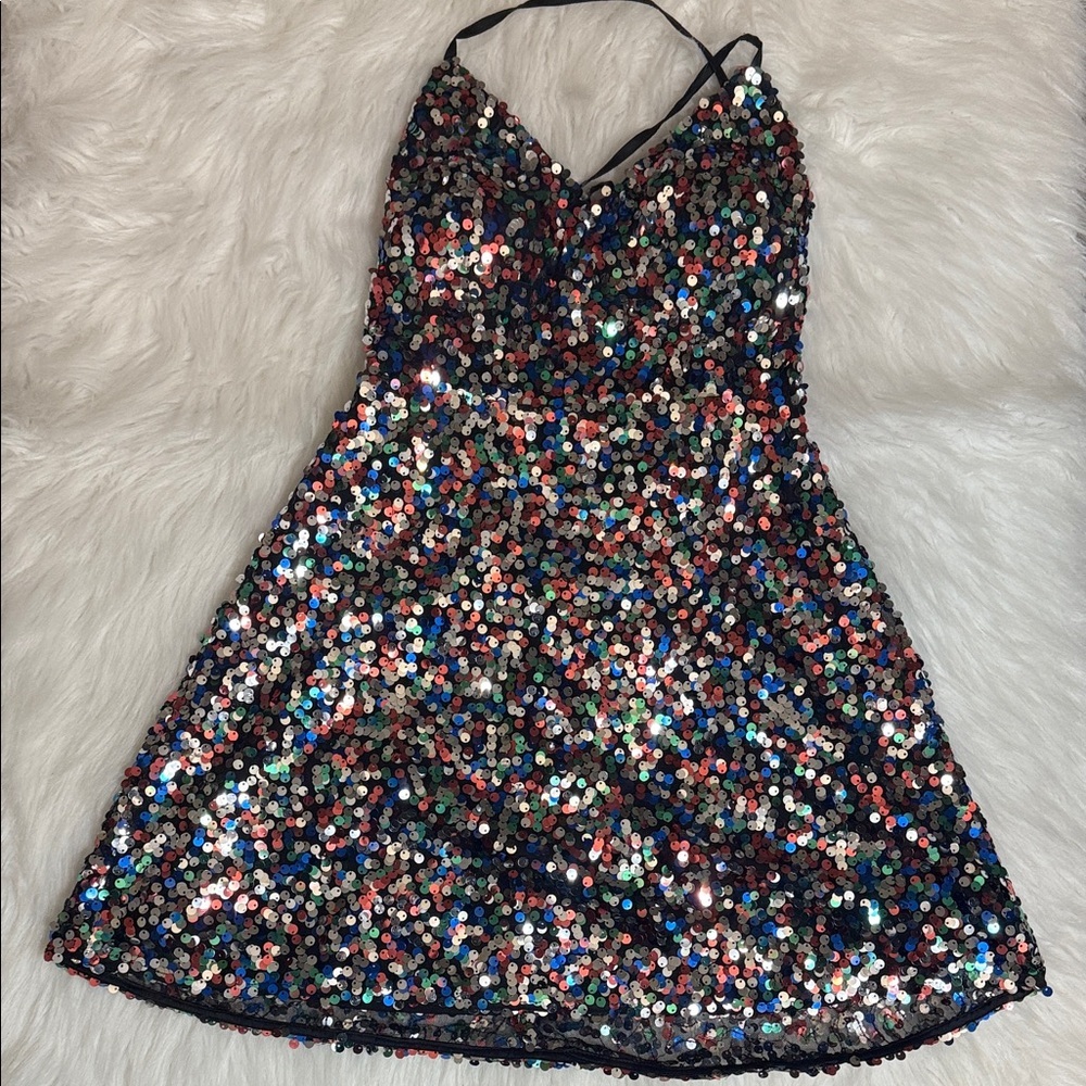 Lulus Dance Until Dawn Rainbow Multi Sequin Lace-Up Skater
Mini Dress - Picture 3 of 6